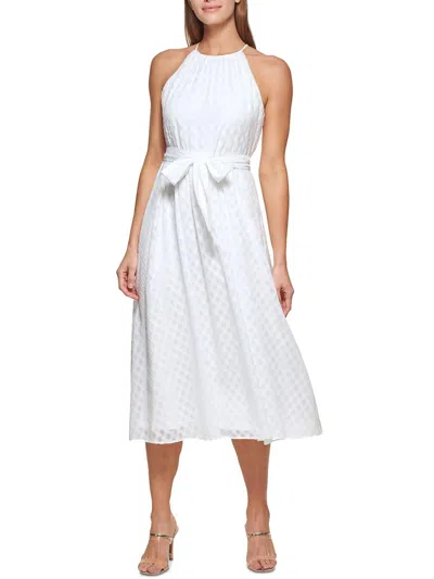 Dkny Womens Polyester Fit & Flare Dress In White