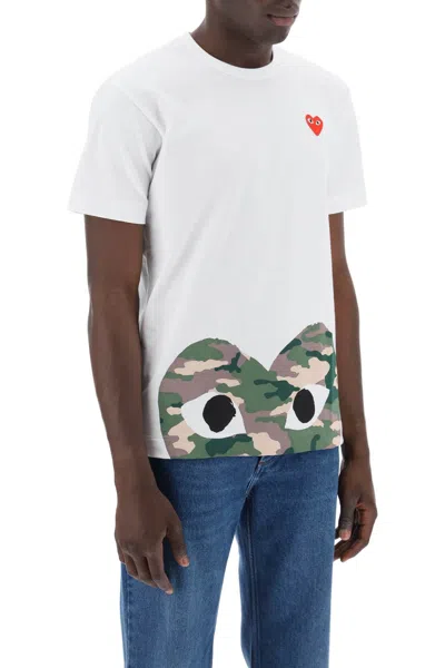 Comme Des Garçons Play Heart Camou T-shirt In White