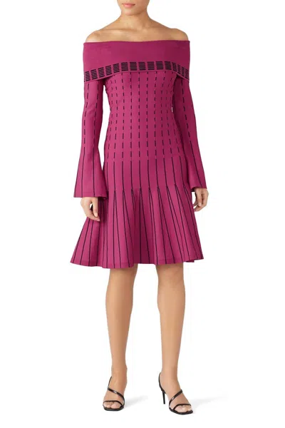 Prabal Gurung Stripe Off The Shoulder Dress In Burgundy In Pink