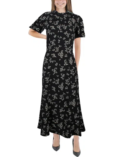 French Connection Ansa Bruna Womens Printed Mock Neck Midi Dress In Black