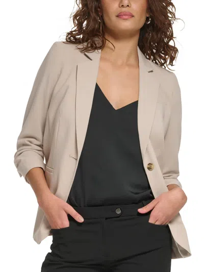 Calvin Klein Petites Womens Collar Polyester One-button Blazer In Beige