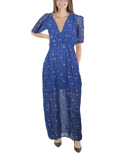 French Connection Womens Floral Print Tea-length Maxi Dress In Blue