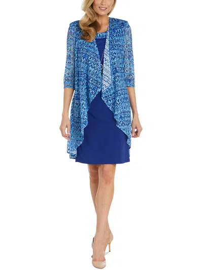 R & M Richards Womens Tie-dye Crochet Two Piece Dress In Blue