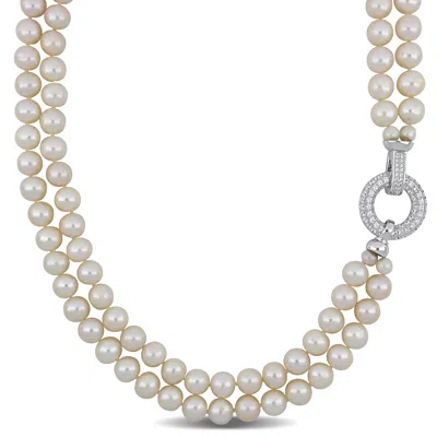 Mimi & Max 7-8mm Cultured Freshwater Pearl 2-strand Necklace - 16 & 17 In In Silver
