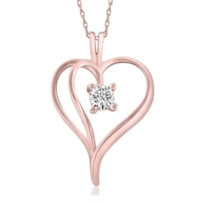 Pompeii3 1/3ct Solitaire Round Diamond Heart Pendant & Chain 10k Rose Gold 1" Tall In Pink