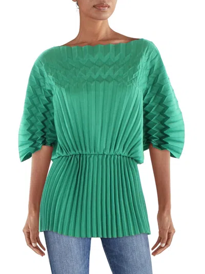 Lafayette 148 Womens Pleated Abstract Shape Blouse In Green