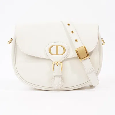 Dior Box Calfskin Edium Bobby Flap Cream Calfskin Leather Shoulder Bag In White