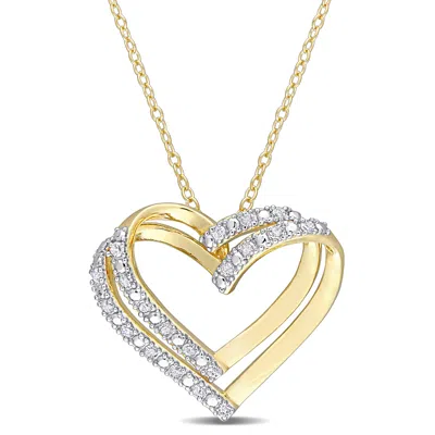 Mimi & Max 1/5ct Tdw Diamond Open Heart Necklace In Yellow Silver