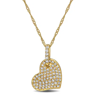 Mimi & Max 1/4ct Tw Pave Diamond Heart Necklace In 14k Yellow Gold In Silver