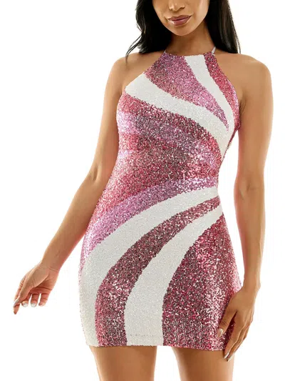 B Darlin Juniors Womens Sequined Polyester Bodycon Dress In White