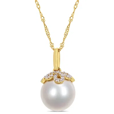 Mimi & Max 10-10.5mm South Sea Pearl And Diamond Accent Necklace In 14k Yellow Gold In Silver