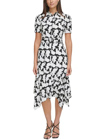 Karl Lagerfeld Womens Printed Polyester Shirtdress In White