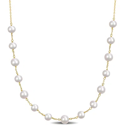 Mimi & Max 6.5-8.5mm Cultured Freshwater Pearl Tin Cup Necklace In Silver