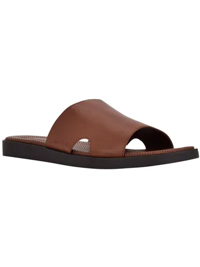 Calvin Klein Ethan2 Womens Faux Leather Slide Sandals In Brown
