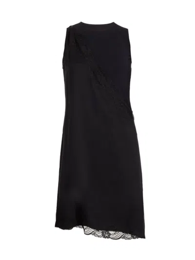 Mm6 Maison Margiela One Shoulder Lace Trim Dress In Black