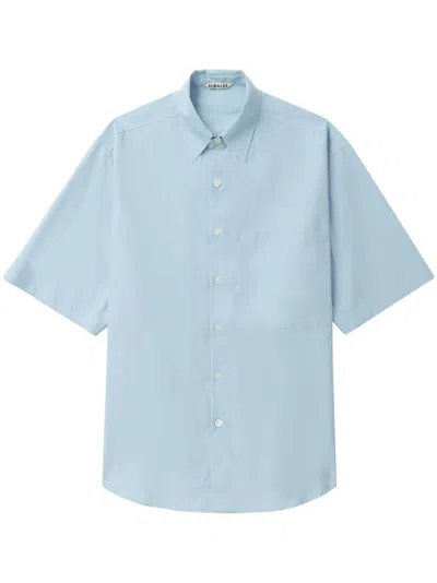 Auralee Short-sleeved Cotton Shirt In Blue