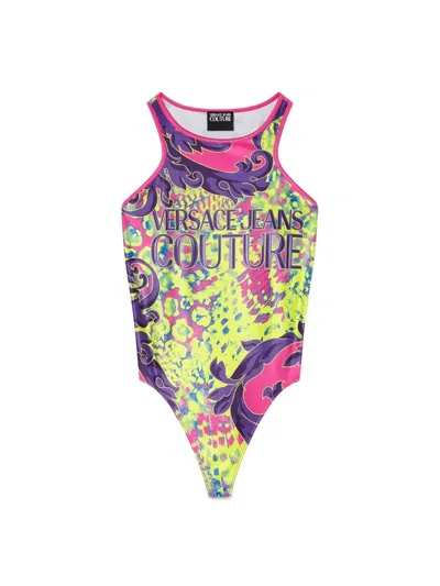 Versace Jeans Couture Animalier-print Bodysuit In Pink