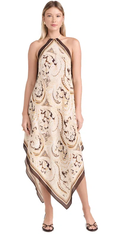 L Agence Elise Paisley Halter Cover-up Midi Dress In Chocolate