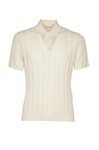 Kangra Stripe Pattern Rib Trim Polo Shirt In White