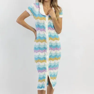 Mable Stripe Crochet Midi Dress In Siesta Blue