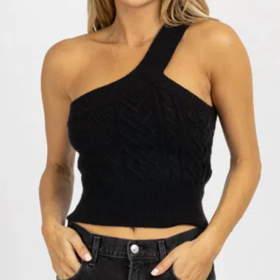 Crescent Cableknit One Shoulder Sweater Top In Black