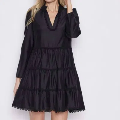 Sail To Sable Black Lace Trim Long Sleeve Tunic Flare Dress