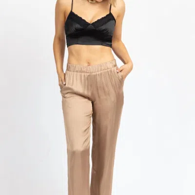 Olivaceous Satin Wide Leg Pant In Hazelnut In Brown