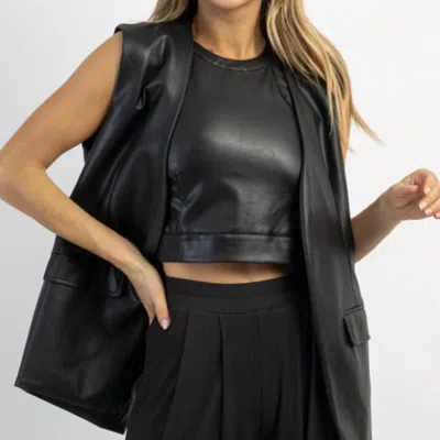 Crescent Laci Leather Halter Crop And Vest Set In Black