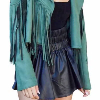 Peach Love Fringe Suede Jacket In Olive In Green