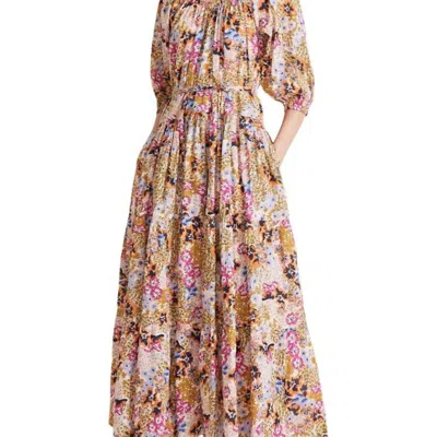 Apiece Apart Tilton Belted Tiered Maxi Dress In Wildflowers Cream Multi In Brown