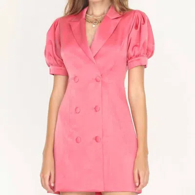 Adelyn Rae Double-breasted Satin Blazer Mini Dress In Pink Rose