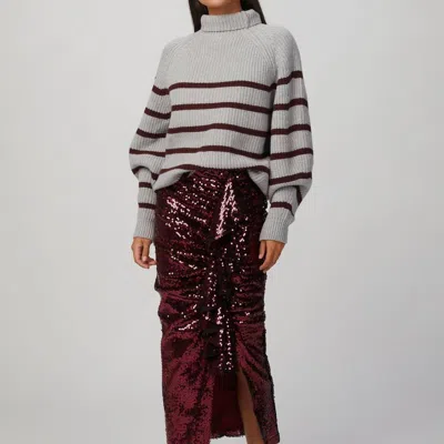 In The Mood For Love Fiona Striped Sweater In Light Grey/burgundy