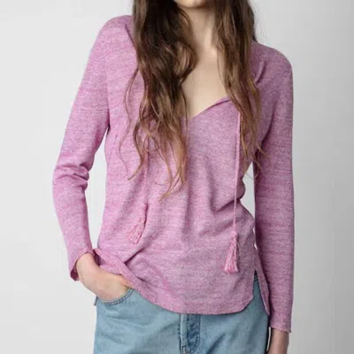 Zadig & Voltaire Amber Plunging-neck Organic Linen And Silk-blend Jumper In Pink