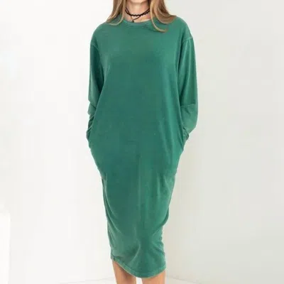 Hyfve Long Sleeve Midi Sweatshirt Dress In Pine Green