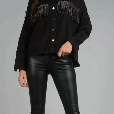 Elan Sparkle Fringe Jacket In Black