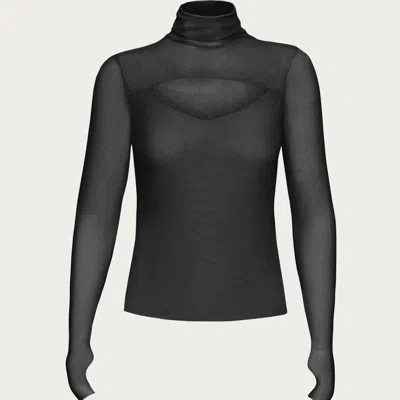 Afrm Turtleneck Star Embellished Long Sleeve Top In Black-multi