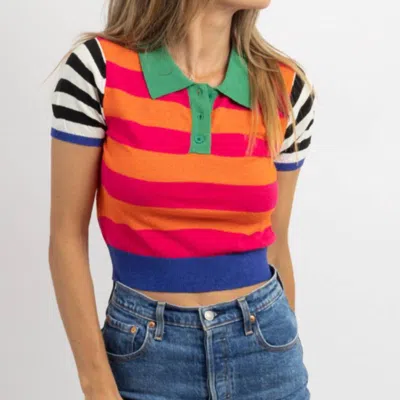 Le Lis Stace Stripe Knit Top In Neon In Pink