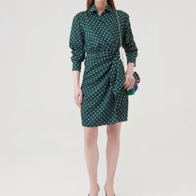 Marella Spazio Geometric-print Side-tie Mini Shirtdress In Green