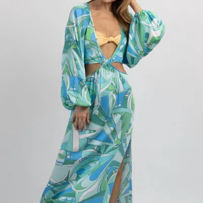 Olivaceous Positano Print Cutout Coverup In Blue