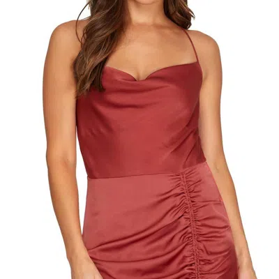 She + Sky Cowl Neck Ruched Dress In Marsala In Red