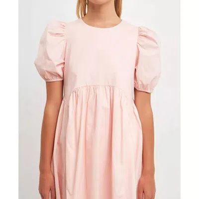 English Factory Poplin Puff Sleeves Dress In Light Pink