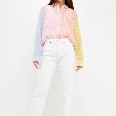 English Factory Color Block Gingham Top In Pink