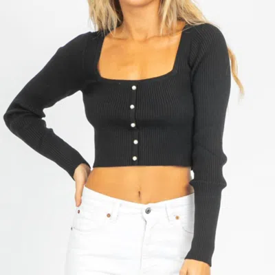 Blue Blush Pearl Button Knit Top In Black