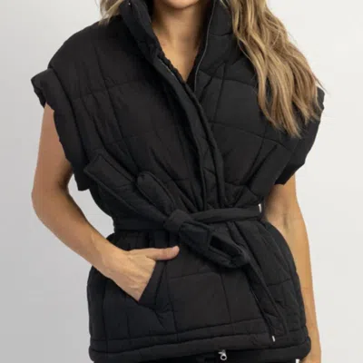 Crescent Avalon Tie Quilted Puffer Vest In Black