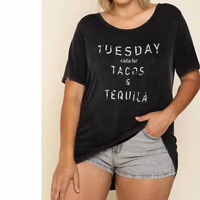 Pol Tacos And Tequila Graphic Tee In Washed Black