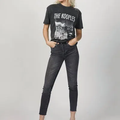 The Kooples Womens Black Washed Graphic-print Relaxed-fit Cotton T-shirt