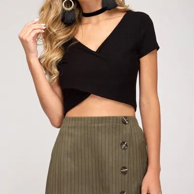 She + Sky Faux Suede Twill Skort In Olive In Green
