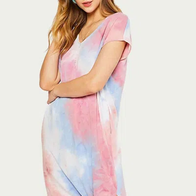Bluivy Tie-dyed Stretch-terry Maxi Dress In Pink/blue