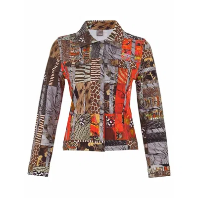 Dolcezza Red Black Quilt Button Front Jacket In Animal Multi In Orange