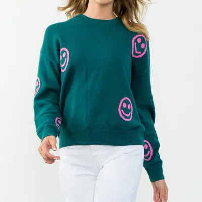 Thml Smiley Face Sweater In Teal In Green